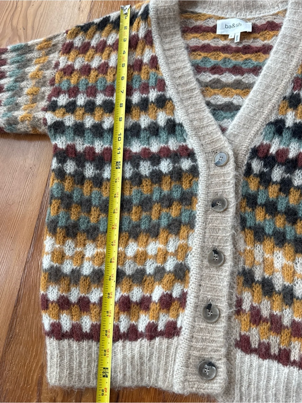 ba&sh Walt Multicolor Geometric Knit Cardigan Sweater Size 2 aplaca blend - Picture 7 of 15